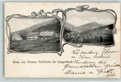 4438 Langenbruck 1907 Gebrauchsspuren Pension Bachthalen