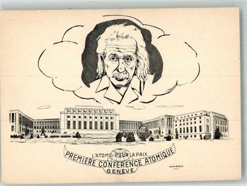 1200 Genève Genf 1955 Künstlerkarte Premiere Conference Atomique Palais de Nations Politik Wissenschaft