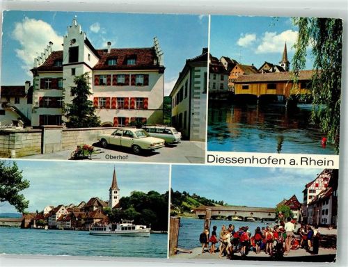 8253 Diessenhofen 1972 Foto AK Auto gedeckte Brücke Motorschiff