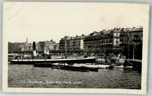1200 Genève Genf Foto AK Quai des Eaux Vives Frachtschiff Chabeais