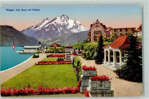 6353 Weggis - Der Quai mit Pilatus Schiff Fahne