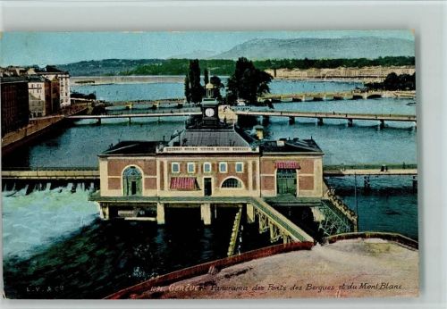1200 Genève Genf - Panorama des Ponts des Bergues et du Mont Blanc