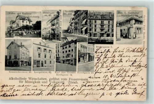 8000 Zürich 1906 Gebrauchsspuren Alkoholfreie Wirtschaften geführt vom Frauenverein