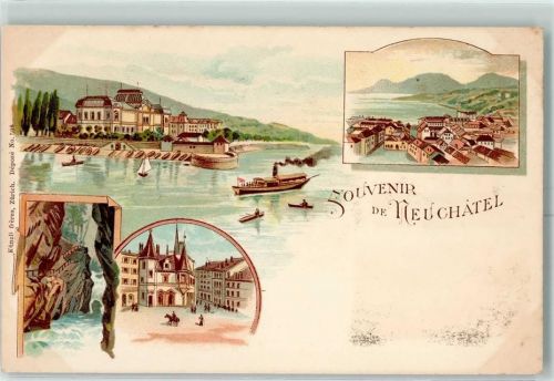 2000 Neuchâtel Neuenburg Lithographie Dampfer