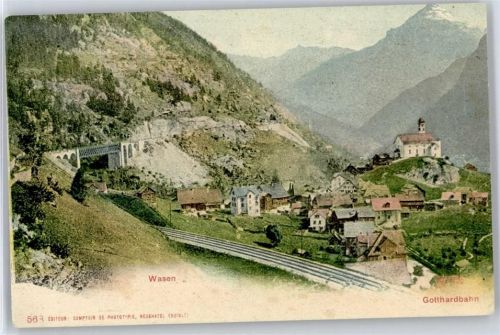 6484 Wassen UR - Eisenbahn, Brücke, Kirche, Ortsansicht