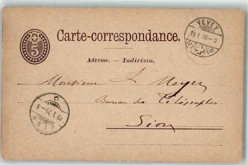 1800 Vevey 1878 Ganzsache