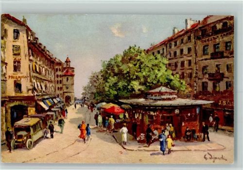 1200 Genève Genf Künstlerkarte Place du Molard Oldtimer