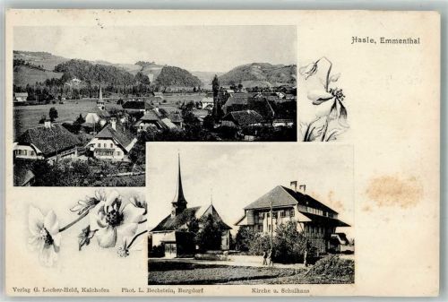 3415 Hasle b. Burgdorf 1908 Foto AK Kirche Schule