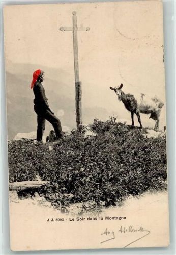 1983 Evolène 1906 - Abend in den Bergen Bäuerin beim Kreuz Ziege