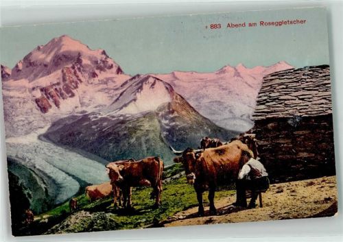 Roseg Gletscher - Kühe Bauer beim melken