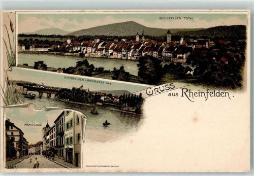 4310 Rheinfelden Lithographie Stadt von Warmenbach aus Marktgasse