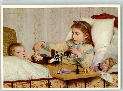 Kinder Puppen sign. Anker Albert die kleine Genesende Schweizer Spende Tuberkulose Künstlerkarte