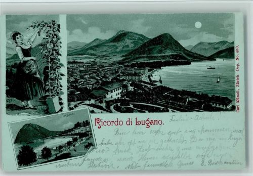 Lugano Nr. 400 Gruss aus - AK Künzli 1898 Lithographie / Mondschein