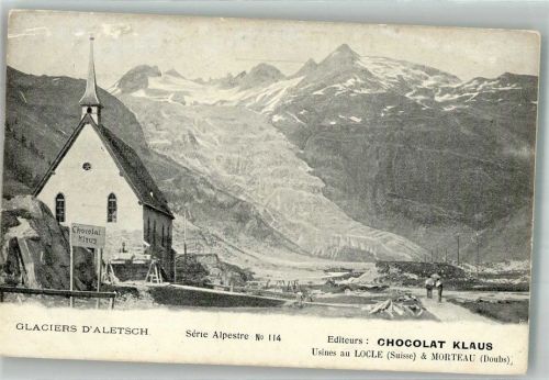 Fieschertal Kapelle vor dem Aletschgletscher Klaus Schokolade Werbe AK