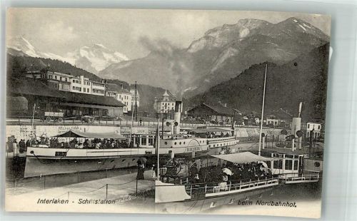 3800 Interlaken Foto AK Nord- Bahnhof Dampfschiff Bubenberg Hafen