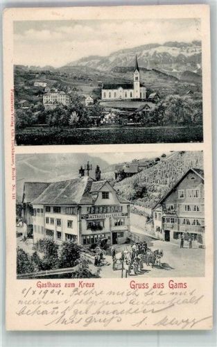 9473 Gams 1901 Foto AK Gasthaus zum Kreuz Kirche