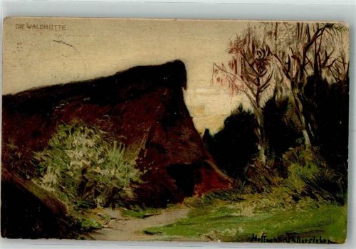 sign. Hoffmann von Fallersleben Die Waldhütte Künstlerkarte Werbung Jogo Speisechocolade Hauswald Magdeburg Schokolade 1911 Gebrauchsspuren