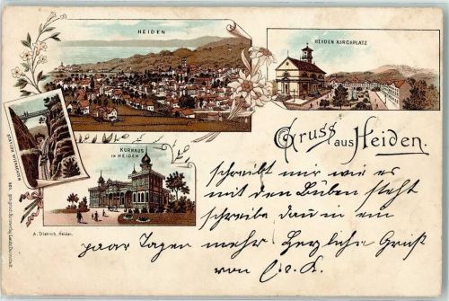 9410 Heiden Lithographie Kirchplatz Kurhaus Station Wienachten