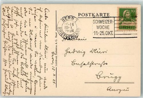 Bern Berne Werbestempel Schweizer Woche 1924 Phila Schweiz