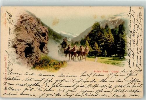 7260 Davos Dorf 1902 Lithographie Postkutsche Flüela