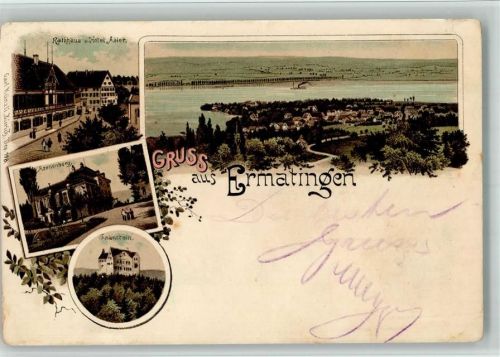8272 Ermatingen 1899 BOAKC Lithographie Rathaus Hotel Adler Arensberg Salenstein Verlag Künzli Nr 198 Bahnpost Nr 30