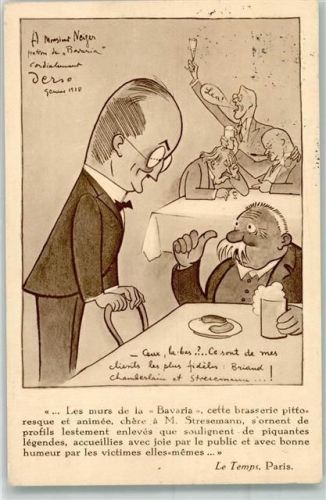 1200 Genève Genf Künstlerkarte Stresemann im Völkerbund Gasthaus Bavaria Humor