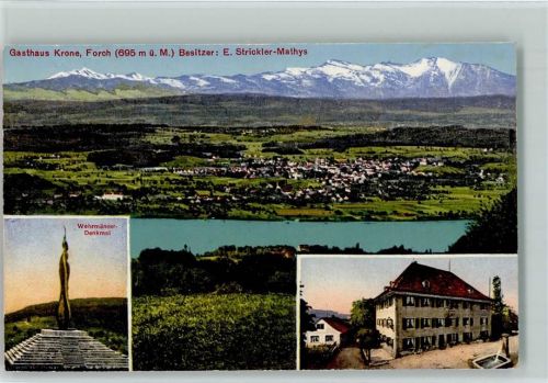 8127 Forch - Gesamtansicht Wehrmänner-Denkmal Gasthaus Krone Brunnen