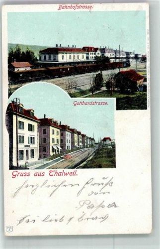 8800 Thalwil 1902 Foto AK Bahnhof- Straße Eisenbahn Gotthardstrasse