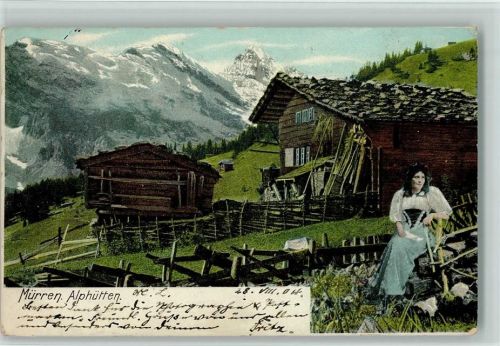 3825 Mürren 1904 - Alphütten Frau in Tracht