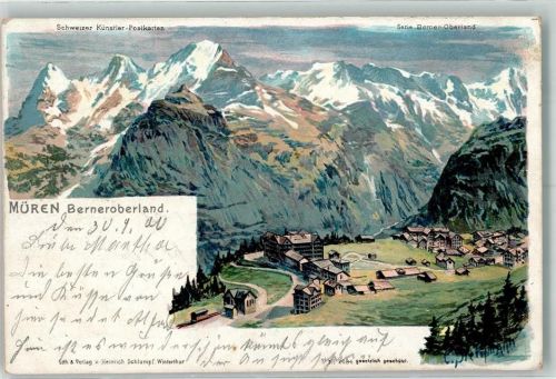 3825 Mürren 1900 Lithographie / Künstlerkarte sign Steinmann C. Schweizer Künstlerpostkarten Serie Berner Oberland
