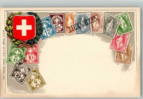 Wappen Briefmarkenkarte Phila Schweiz Lithographie