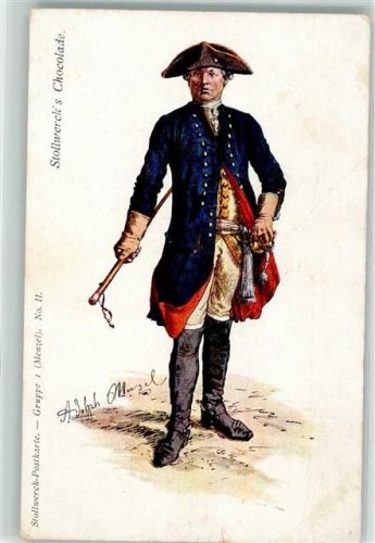 sign. Menzel, Adolph Offizier des Artillerie Korps Werbe AK No. II Stollwerck Schokolade Gebrauchsspuren