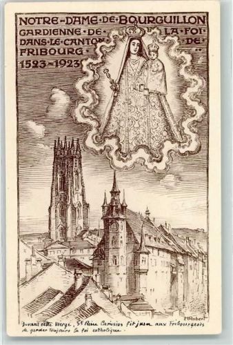 1700 Fribourg Freiburg Künstlerkarte Notre Dame de Bourgillon Mutter Gottes sign. H Robert