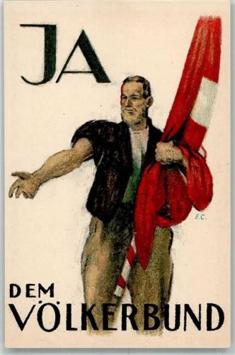 Künstlerkarte Nr. 1 Banner-Senn Ja, dem Völkerbund , eidgen. Volksabstimmung 1920