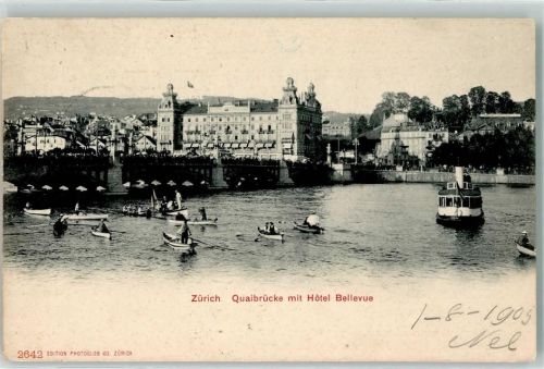 8000 Zürich 1903 - Ruderboote auf dem See Quaibrücke Hotel Bellevue