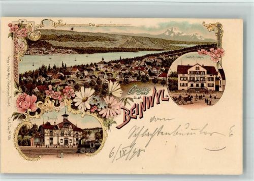 5712 Beinwil am See 1899 BOAKC Bahnhof Gasthof Löwen Lithographie