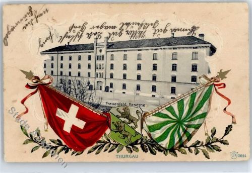 Haidenhaus - 1905, Kaserne, Thurgau, Stempel Füsilier-Bataillon Nr. 125, Fahnen, Wappen