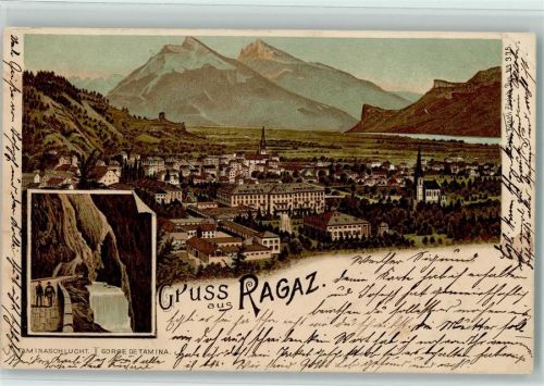 7310 Bad Ragaz 1899 Lithographie Taminaschlucht Gorge de Tamina