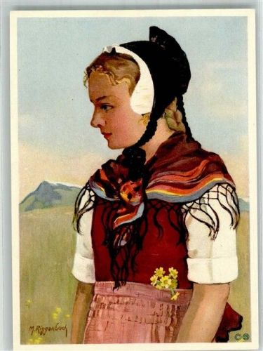 Edition Stehli Nr. 2570 Costumes Glarus sign. Riggenbach Tracht Schweiz Künstlerkarte