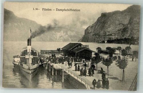 6454 Flüelen Foto AK Dampfschiffsation