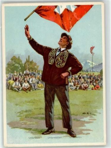 6370 Stans Lithographie Trachten Fahnenschwinger