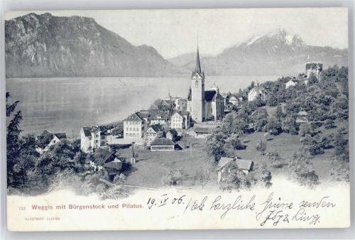 6353 Weggis - Kirche, Ortsansicht, Vierwaldstättersee, Bürgenstock und Pilatus