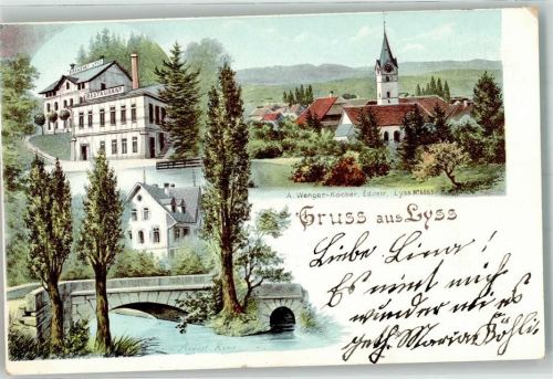 3250 Lyss Lithographie / Künstlerkarte sign Kunz August Gasthaus Brauerei