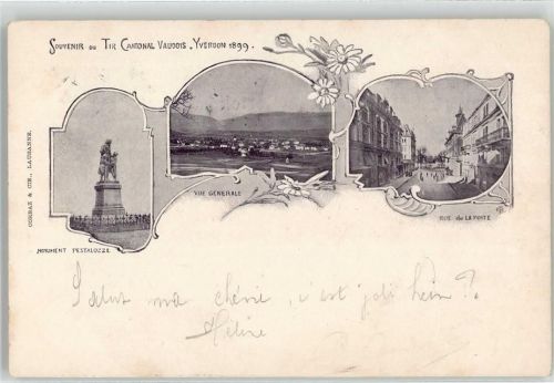 1400 Yverdon-les-Bains 1899 Lithographie Denkmal Pestalozzi Postamt
