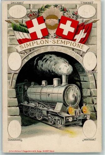 3900 Brig 1906 Gebrauchsspuren Simplonbahn Prägedruck Lithographie