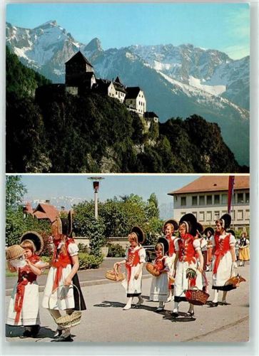 9490 Vaduz - Schloss Nationaltracht Kinder Korb Fahne Blau Rot