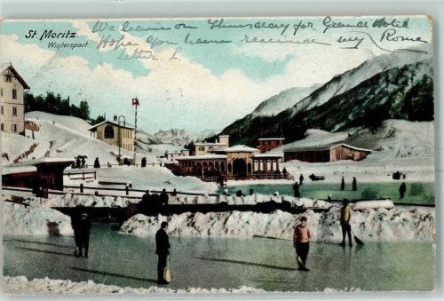 7500 St. Moritz 1906 Karte beschädigt Sportplatz