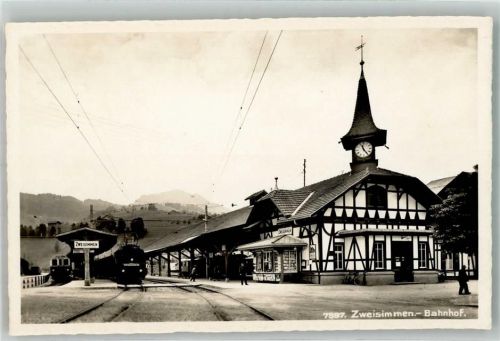 3770 Zweisimmen Foto AK Bahnhof Eisenbahn