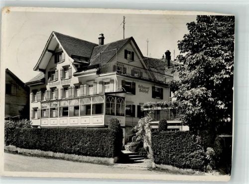 9104 Waldstatt 1951 Gebrauchsspuren Gasthaus Bahnhof beschnitten