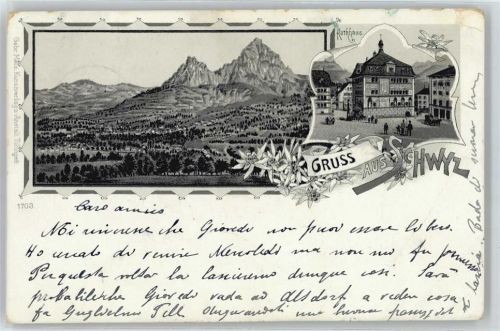 6430 Schwyz Lithographie Rathaus